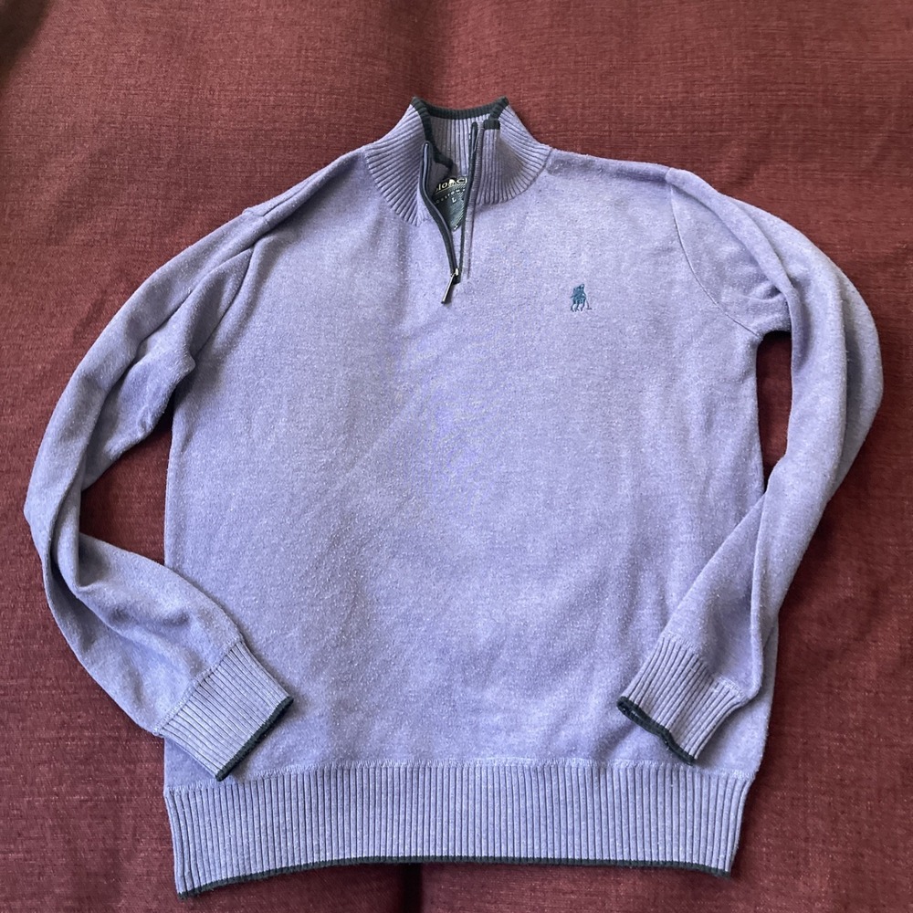 Jacquard Quarter-Zip Pullover Polo Club Men Sweater Size L Purple Polyester